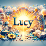 A bright and joyful scene representing the name ‘Lucy’, symbolizing light, clarity, and inspiration. The scene should capture the essence of joy, opti
