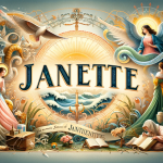 A charming and historical illustration representing the name Janete, capturing its grace and rich background. The image should feature elements that s