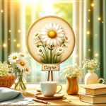 A charming and light-hearted scene representing the name ‘Dayse’, capturing the essence of a daisy flower. The image should evoke simplicity, joy, and