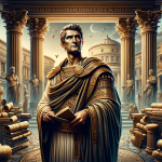A distinguished and historical scene representing the name ‘Cícero’. The focus is on an ancient Roman setting, depicting a wise and eloquent figure, s