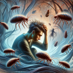 A dream interpretation scene depicting the symbolism of having lice in the hair. The image should convey a sense of discomfort and irritation, possibl