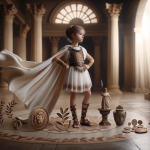 A graceful and empowering scene representing the name ‘Marcela’. The focus is on a young and brave figure, symbolizing the meaning ‘little warrior’ or