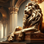 A majestic representation of a lion symbolizing strength, courage, and royalty. The image should capture the essence of leadership and power, reflecti