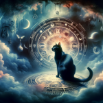 A mysterious and symbolic dream scene featuring a black cat. The black cat, often surrounded by mysticism and superstition, is a central figure in a d