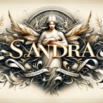 A powerful and elegant illustration representing the name Sandra, encapsulating its meaning of strength and elegance. The image should feature element