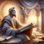 A profound and spiritual scene representing the name ‘Jeremias’. The focus is on a wise and dignified figure, symbolizing the prophet Jeremiah, embody