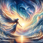 A representation of the name Aurora, inspired by its meaning and origins in Roman mythology. The image should capture the essence of the goddess of da