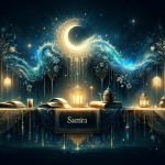 A representation of the name Samira, inspired by its Arabic roots and meaning ‘companion of the night’ or ‘conversationalist of the night’. The image
