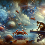 A rich and symbolic representation of the concept ‘Unraveling the Dream of Eating Crab A Deep Analysis.’ The scene is set in a surreal, dreamlike env