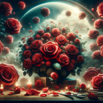 A romantic and symbolic image representing the concept of dreaming about red roses. The scene should depict a beautiful display of red roses, symboliz