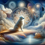 A serene and insightful representation of the psychological and symbolic meaning of dreaming about a white dog. The scene is set in a peaceful, dreaml