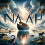 A serene and timeless illustration representing the name Noah, reflecting its ancient origins and modern appeal. The image should feature elements tha
