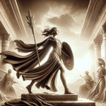 A strong and elegant scene representing the name ‘Alexia’. The focus is on a heroic and graceful figure, symbolizing the meaning ‘defender’ or ‘protec