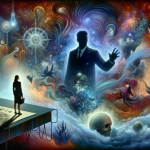 A surreal and symbolic image representing the theme of dreaming about an ex-boss. The scene depicts a dream-like setting where a figure representing t