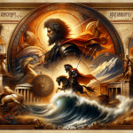 A symbolic and artistic representation of the meaning of the name Athos, emphasizing its themes of strength and distinction. The image should depict a