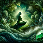 A symbolic and artistic representation of the meaning of the name Jade, emphasizing its beauty and strength. The image should depict a tranquil and po