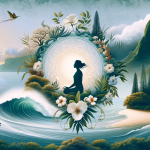 A symbolic and artistic representation of the meaning of the name Malia, emphasizing its beauty and tranquility. The image should depict a serene and