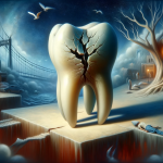 A symbolic and revealing representation of a dream about a broken tooth, symbolizing loss, insecurity, and concerns about self-image. The scene should
