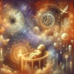 A symbolic representation capturing the theme of dreaming about a deceased baby, symbolizing loss and transformation. The image should show a surreal