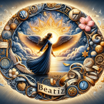 A symbolic representation of the composite name Ana Beatriz, reflecting its Hebrew and Latin origins and the meanings of grace and happiness. The imag