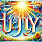 A vibrant and joyful illustration representing the name July, embodying the concepts of light, joy, and youth. The image should feature elements that