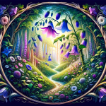 A vibrant and symbolic scene representing the essence of the name ‘Rapunzel’. The focus is on a lush and beautiful garden with the rampion plant (Ca