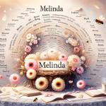 A visual representation focusing on the meanings associated with the name Melinda, without using the name itself. Depict concepts such as ‘bee’, ‘swee