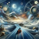 A visual representation of the dream theme of driving, symbolizing control and navigation through life’s journey. The image shows a surreal scene wher