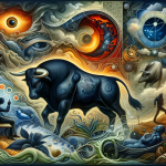 A visual representation of the hidden meaning of dreaming about a black bull. The image includes symbolic elements like a depiction of a black bull, r