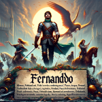 A visual representation of the name Fernando, embodying its strength and nobility. The scene should illustrate elements from its Germanic origin, comb