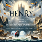 A visual representation of the name Henry, capturing its classic nature and deep historical roots in European history. The scene should illustrate ele