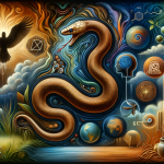 A visual representation of the subconscious secrets revealed in dreams about brown snakes. The image includes symbolic elements like a brown snake, re