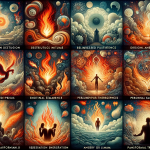 A visual representation of the symbolic meaning of fire in dreams. The image includes symbolic elements like flames and fire, representing destruction