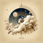 A visually striking and elegant depiction of the name Celina, symbolizing its celestial origin and association with the sky. The image should embody t