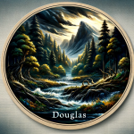 An artistic representation inspired by the name Douglas, depicting the essence of its Gaelic roots with imagery of dark, mysterious rivers and imposin