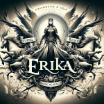 An elegant and powerful illustration representing the name Érika, emphasizing its Scandinavian origins and the meaning of ‘eternal ruler’. The image s