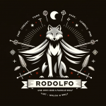 Create a minimalist image that encapsulates the essence of the name concept ‘Rodolfo’, symbolizing ‘famous wolf’ or ‘one who is like a famous wolf’. T