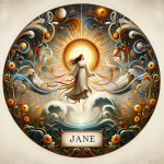 Create an artistic image representing the meaning of the name Jane. The artwork should visually convey the theme of ‘God’s gracious gift’, as the name