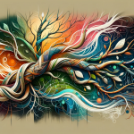 Create an artistic image representing the meaning of the name Ramos. The artwork should visually convey themes of growth, connection, and natural elem