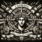 Create an image in a style different from the previous ones that represents the meaning of the name concept ‘Lourenço’, meaning ‘from the city of Laur
