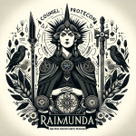 Create an image in a style different from the previous ones that represents the meaning of the name concept ‘Raimunda’, meaning ‘wise protector’ or ‘o