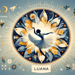 Create an image representing the meaning and charm of the name Luana. The central focus should be a graceful, radiant figure that embodies the qualiti