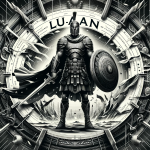 Create an image that embodies the essence and meaning of the name Luan. The central focus should be a bold, noble warrior figure, representing the Gae