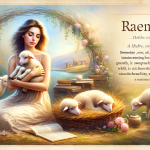 Create an image that visually represents the meaning of the name Raquel. The scene should depict a sweet, caring woman embodying the qualities of inno