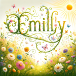 Emilly – An image representing the name ‘Emilly’ for a blog article. The picture should depict a peaceful, sunny meadow with wildflowers and butterflies. In th