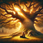 Isaac – An image that embodies the significance of the name ‘Isaac’. The visual centerpiece is a grand, ancient tree with spreading branches, symbolizing the