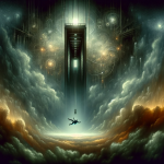 a dramatic and intense image representing the concept of dreaming about a falling elevator. The scene includes a surreal, vertigo-inducing back