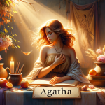 image that visually represents the meaning of the name Agatha. The scene should depict a kind, empathetic woman embodying the qualities of g