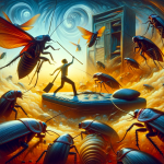 A compelling, surreal depiction of the dream theme of killing cockroaches, symbolizing the confrontation and overcoming of challenges. The scene shoul