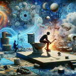 A complex and thought-provoking representation of the concept ‘Exploring the Meaning of Dreaming about a Clogged Toilet.’ The scene is set in a surrea